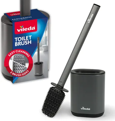 Image de Brosse à WC en silicone Vileda avec manche en acier inoxydable - Hygiénique et durable