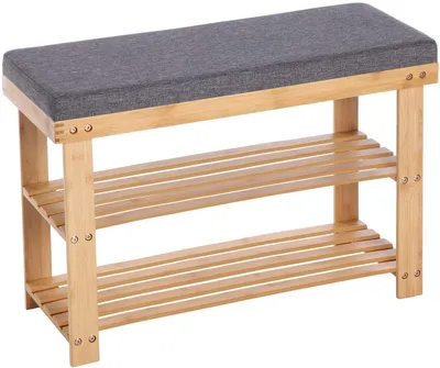 Obrázek produktu pro Botník s bambusovou policí na boty, 2 úložné prostory, šedá/přírodní barva, rozměry 71 x 29 x 49 cm