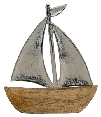 Produktbild von Dekoboot SAILING braun silber aus Holz und Aluminium H24cm Segelschiff