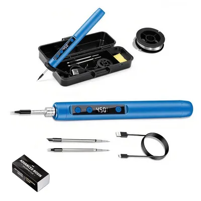 Produktbild von Kabelloser USB Lötkolben Set Akku – Lötset mit LCD Display & einstellbarer Temperatur 180-450°C | 3 Lötspitzen für Elektronik