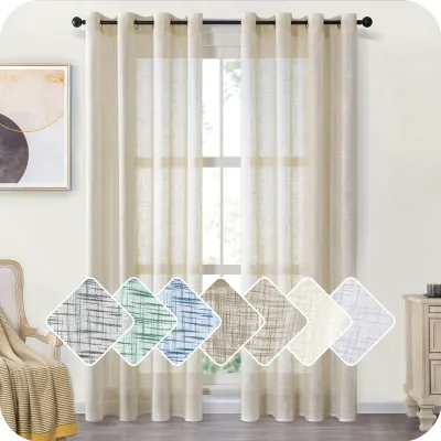 Voile-Gardinen, 2er-Set, Leinenlook, beige, 225x140 cm