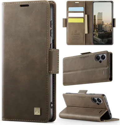 Image de Étui en cuir pour Xiaomi Redmi Note 13 Pro+ 5G, protection RFID, fermeture magnétique, fentes pour cartes et support Marron