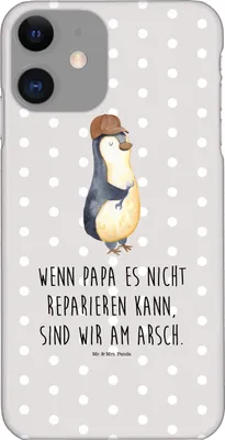 Produktbild von Mr. & Mrs. Panda Iphone 11 Handyhülle Wenn Papa es nicht reparieren kann, sind wir am Arsch - Grau Pastell - Geschenk, Pinguin, Smartphone Hülle, Cover, Handy Case, Vater
