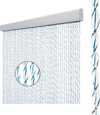 Produktbild von Türvorhang 60 x 190 cm blau/weiß PVC Fadenvorhang, Sichtschutz für Wohnwagen