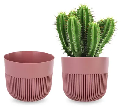 Produktbild von KADAX Blumentopf Ø 11 cm, Blumenübertopf mit gerillter Struktur für Innen- und Außenbereich, Pflanzentopf aus Kunststoff, Übertopf für Zimmerpflanzen (Rosa)