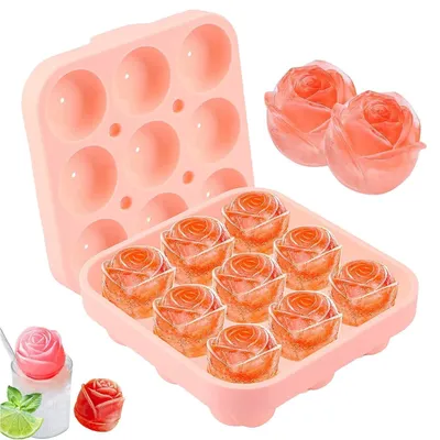 Obrázok produktu pre Silikónová forma na ľad s motívom ruže, 3D, s vekom, 9 priehradiek
