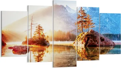Produktbild von Bild auf Leinwand - Leinwandbild - 5 Teile - Morgendämmerung Berge See - 160x85cm - Wand Bild - Wanddeko - Wandbilder - Leinwanddruck - Bilder - Wanddekoration - Leinwand bilder - EA160x85-4617