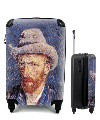 Produktbild von MuchoWow® Koffer Handgepäck Trolley Rollkoffer Kleine Reisekoffer mit 4 Rollen - Selbstbildnis mit grauem Filzhut - Vincent van Gogh - Cabin Size < 55x40x23 cm & 55x40x20 cm - Fotokoffer - Kabinenkoffer - Boardgepäck - Reise-Box - Reisekoffer - Reisegepäck - Koffer mit Bild - Trolley für Kinder