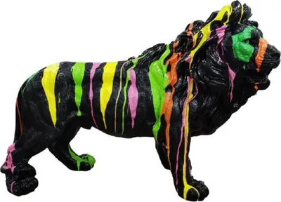 Produktbild von Casa Padrino Luxus Deko Skulptur Löwe Schwarz / Mehrfarbig 100 x H. 68 cm - Große Deko Figur - XXL Deko Skulptur - XXL Deko Figur - XXL Tierfigur - Wohnzimmer Deko - Garten Deko - Deko XXL Figuren