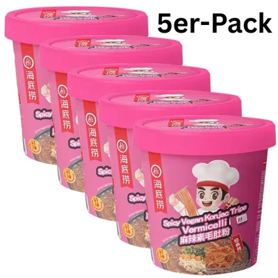 Produktbild von 5er-Pack Haidilao Instant Glasnudeln Vermicelli Spicy Vegan Konjac Tripe Cup 120g