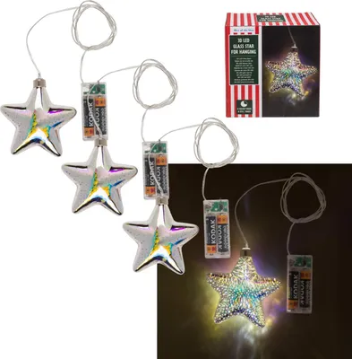 Produktbild von 4x 3D LED Glas Stern mit Timer Batteriebetrieben, Weihnachtsbeleuchtung