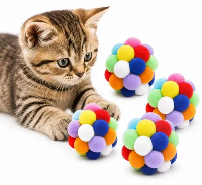 Produktbild von 4 Katzenbälle 4,5 cm Plüsch bunt