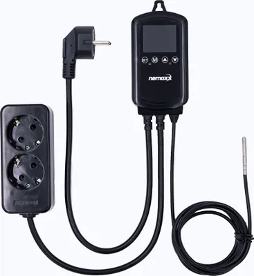 Zdjęcie produktu dla Termostat do gniazdka NEMAXX® NTP16 230 V (3000 W/16 A) z czujnikiem NTC 2 m, tryb ogrzewania/chłodzenia, program tygodniowy, 2 gniazdka