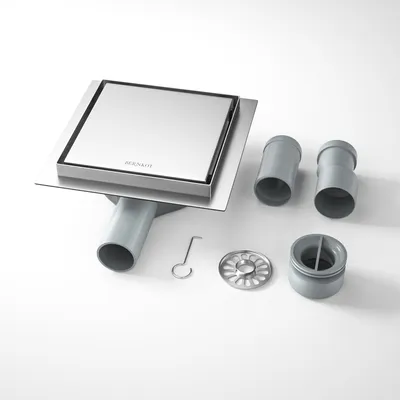 Produktbild von Duschablauf - Edelstahl - 15 x 15 cm - Mit Siphon und Haarfilter - Für Badezimmer - Silber