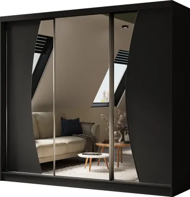 Produktbild von 240 cm Kleiderschrank Vex mit Spiegel inklusive 3 Schiebetüren Schwebetürenschrank (Farbe: schwarz)