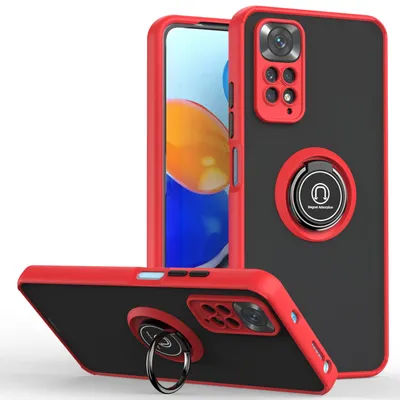 Immagine prodotto di Custodia per Xiaomi Redmi Note 11 4G / Note 11S traslucida opaca in TPU con supporto ad anello e supporto Rosso