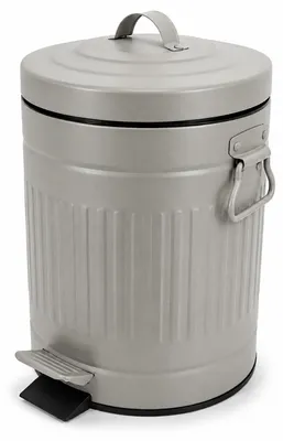Productafbeelding van Relaxdays cosmetische prullenbak, 5 liter, retro-design, met automatische dekselverlaging, uitneembaar binnenbak, metaal, afvalbak voor de badkamer, grijs
