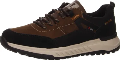 A single brown and black sneaker is shown from a side angle against a white background.