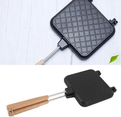 Image de Poêles double face - Four à sandwich - Cuisson - Double revêtement antiadhésif - 15,5 x 37 cm - Noir