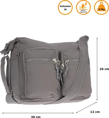 Produktbild von Große Damen Tasche Schultertasche Umhängetasche Henkeltasche Nylon Optik Bag Grau