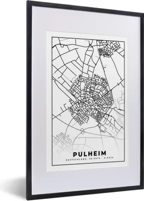 Produktbild von MuchoWow® Gerahmtes Poster Karte - Pulheim - Stadtplan - Karte 40x60 cm - Poster mit Schwarzem Bilderrahmen Wandposter Rahmen Foto Bilder - Poster in Rahmen