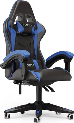 Image de Bigzzia Chaise de jeu ergonomique - Chaise de gamer avec coussin lombaire + appui-tête Chaise de jeu réglable en hauteur Chaise de bureau Chaise d'ordinateur pour adultes filles garçons - Noir Bleu