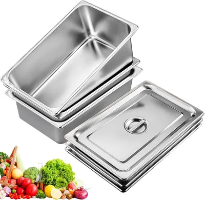 Zdjęcie produktu dla Miska do panierowania 3 szt., 32.5 x 17.5 x 6.5 cm, stal nierdzewna, z pokrywką, do mięsa
