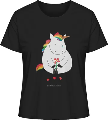 Produktbild von Mr. & Mrs. Panda Baumwoll T-Shirt Damen Einhorn Traurig Größe L - Schwarz - Geschenk, Freunde, für Frauen, Trauer, shirt, Liebe, Glitzer, Unicorn, Einhörner, Oberteil