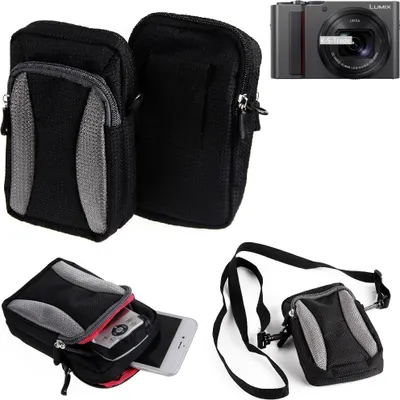 Produktbild von K-S-Trade Fototasche kompatibel mit Panasonic Lumix DC-TZ202 Gürtel-Tasche Holster Umhänge Tasche Kameratasche, schwarz-grau Brust-Beutel