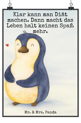 Produktbild von Mr. & Mrs. Panda Bild Pinguin Diät Design DIN A0 - Weiß - Geschenk, Abnehmen, Wanddekoration, Motivation, drucke, kunstdruck poster, wanddeko
