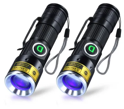 UV-Taschenlampe 365nm Schwarzlicht, 2er-Pack, wiederaufladbar, Mini, Aluminium