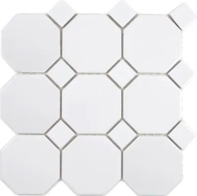 Produktbild von Achteck Keramik Mosaik Octa weiß matt mit weiß glänzend Mosaikfliese Wand Fliesenspiegel Küche Bad