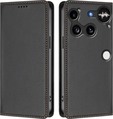 Produktbild von Handyhülle für Nothing Phone 3, Kunstleder Klapphülle Stoßfeste Magnetische Hülle mit Ständer Schwarz