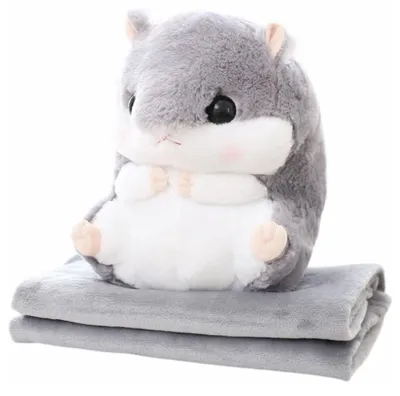 Produktbild von LEAN Toys 27929 Plüschhamster 3-in-1, Decke 100 × 90 cm, 35 cm, grau