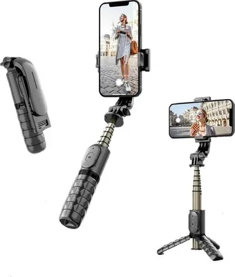 Produktbild von 3-in-1-Bluetooth-Selfie-Stick, Mini-Selfie-Stick-Smartphone-Stativ, ausziehbares 360°-Drehstativ mit abnehmbarer Fernbedienung, kompatibel mit iPhone, Samsung, Huawei, Android, Mini-Kamera