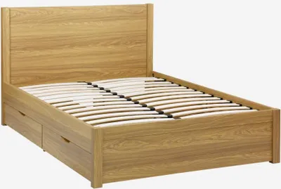 Immagine prodotto di Letto con rete a doghe e testiera 140x190cm + 4 cassetti, Marrone naturale