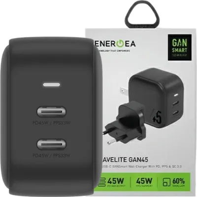 Immagine prodotto di Energea Ład. Rete. 2Xusb-C Pd-Pps 45W2C Nero/Nero Us+Eu Travelite Gan45
