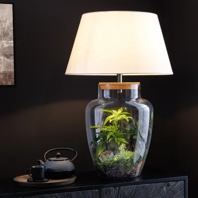Produktbild von riess-ambiente Befüllbare Tischlampe CLASSICO 75cm weiß transparent Glas mit Leinenschirm Tischleuchte Lampe Leuchte