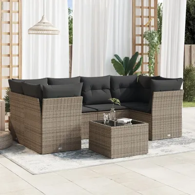Produktbild von CLORIS 7-tlg. Garten-Sofagarnitur - mit Kissen - Grau Poly Rattan - Gartenmöbelgarnituren LL0000256673