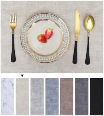 Produktbild von PolkaHome® Platzset-Set mit 6 Stück, abwaschbare und wasserdichte Tischunterlagen aus Kunstleder, doppelseitig, rutschfest, beige – 30 x 43