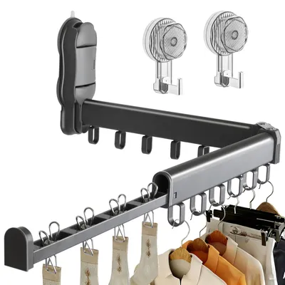 Klappbarer Wäschetrockner, Wandmontage mit Saugnapf, 36,5 cm, Grau