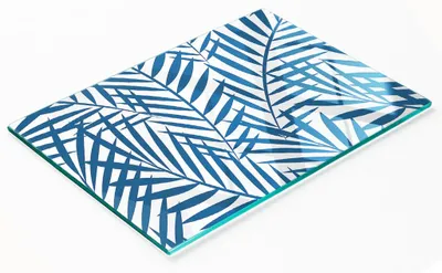 Immagine prodotto di Tagliere da cucina decorativo in vetro con motivo a foglia di palma, 80 x 52 cm
