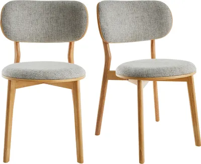 Produktbild von Miliboo - Skandinavische Stühle aus hellem Holz und grauem Stoff (2er-Set) FAUVETTE