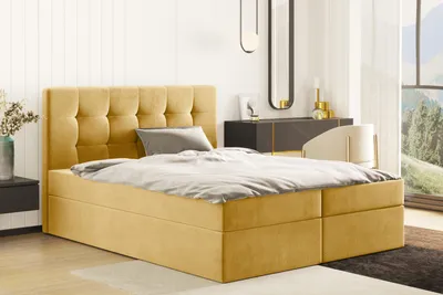 Produktbild von Kaiser Möbel Boxspringbett mit matratze und bettkasten, Schlafbett LUDANO 120 cm x 200 cm stoff Cosmic Gelb H3