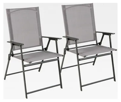 Produktbild von Klappstuhl Set, Klappstuhl mit Hochlehne und bequemen Armlehnen, wetterfester Balkonstuhl bis 150 kg belastbar, Terrassenstühle für Garten, Terrasse und Balkon (2, Grau)