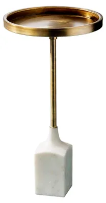 Produktbild von Design Beistelltisch Trayful 55 cm antik Gold mit weißem Marmorfuß, handgefertigt, rund