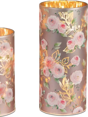 Produktbild von LED Tischlampe Deko Licht LA ROSE mit Rosendekor H. 20cm Rosa Glas Formano WA