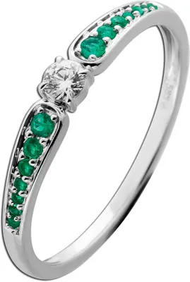 Produktbild von Smaragd Ring Weißgold 585 14K grüne Smaragde Brillant 0.12ct 20
