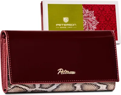 Produktbild von Peterson | Lackierte Damengeldbörse, mit Schlangenhaut, RFID-Design, Rot, Naturleder, 18.5x9.5 cm