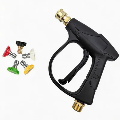 Produktbild von Hochdruck Reinigungspistole 5 Sprühdüsen kompatibel M22-14mm 1/4 Zoll robust ergonomisch für Fahrzeug Terrasse Hof Reinigung